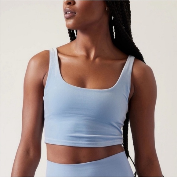 Athleta Tops - 🆕 Athleta | Velvet Cut Out Crop Top in Heron Blue Size Large